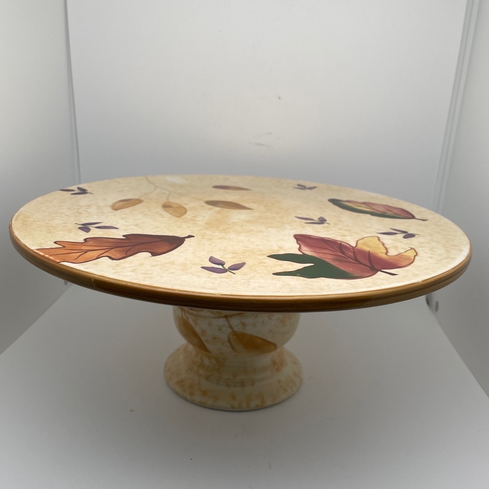 Asia Master Group Ceramic Round Cake Stand Serving Plate Tuscan Leaves Design